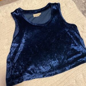 L | Velvet Sleeveless Crop Top - Navy